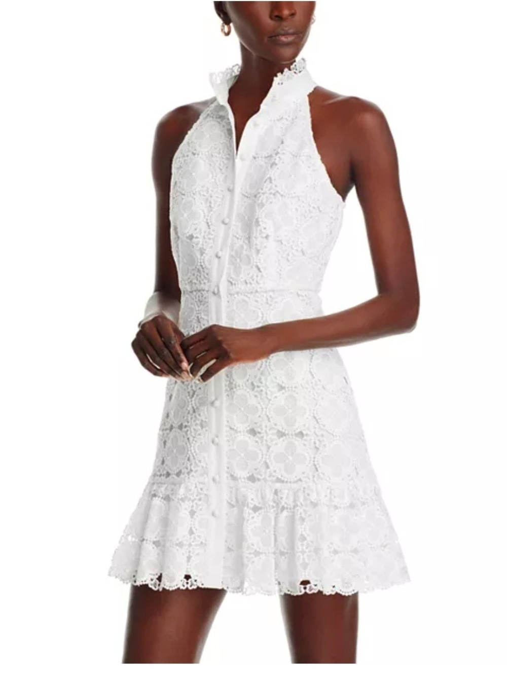 AQUA White Lace Halter Mini Dress